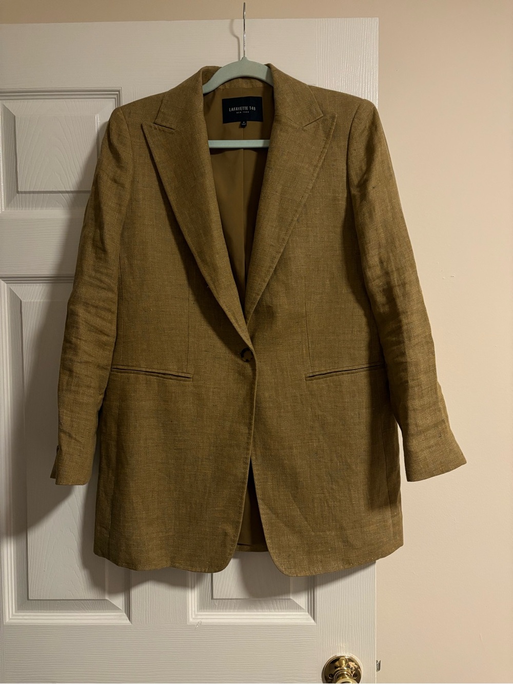 Lafayette 148 New York Olive-Tan Single-Button Linen Blazer